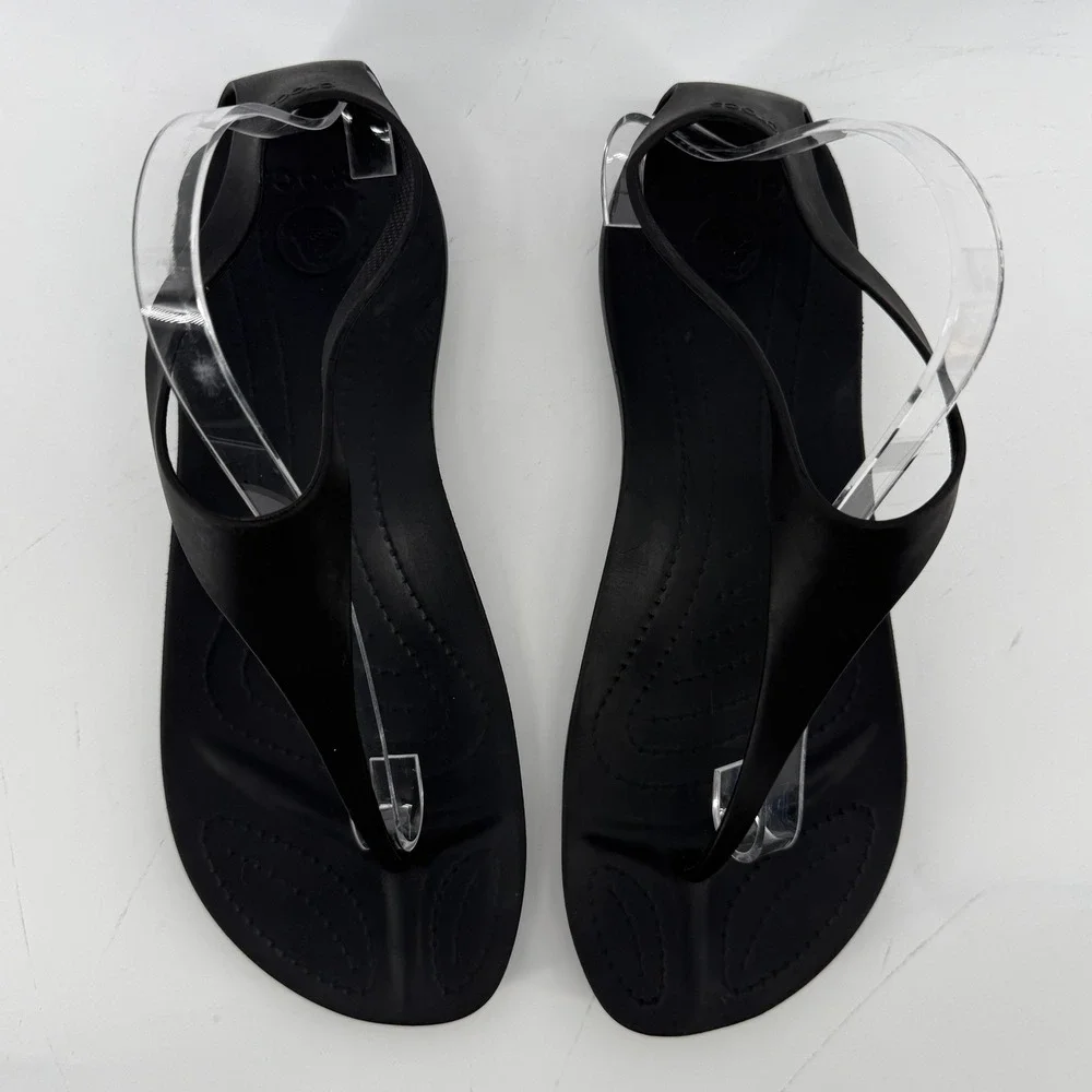 Crocs Sexi Flip Sandal Slip On Black Women 11 Slingback Thong Casual Barefoot